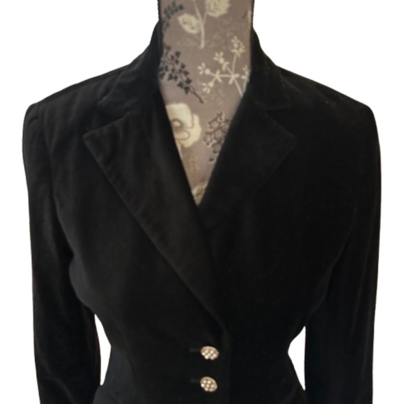 George Women's 4 Black Velvet Cotton Collared Sleeved Classic Blazer Jacket Top - Picture 2 of 15
